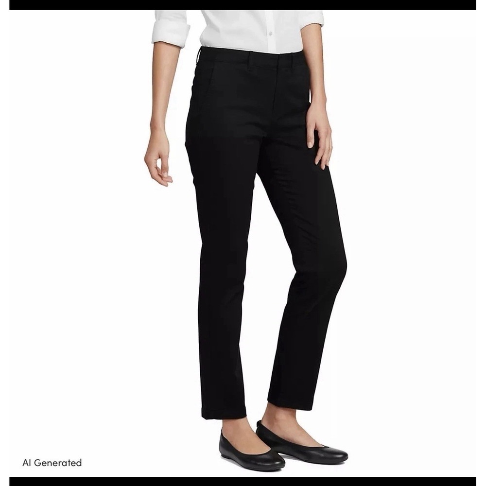 Lands End Womens 12 Black Mid Rise Classic Straight Leg Chino Pants 28" NWT